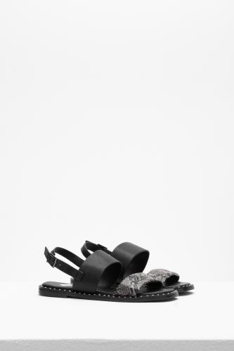 Czarne sandały damskie ze srebrnymi nitami WJS74023-50