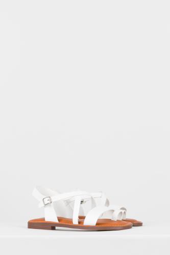 Białe sandały damskie na płaskiej podeszwie WJS74041-59