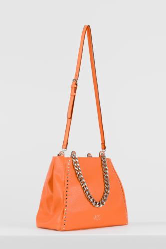 Pomarańczowa torebka damska ze srebrnym łańcuchem i dżetami WJS76099-55